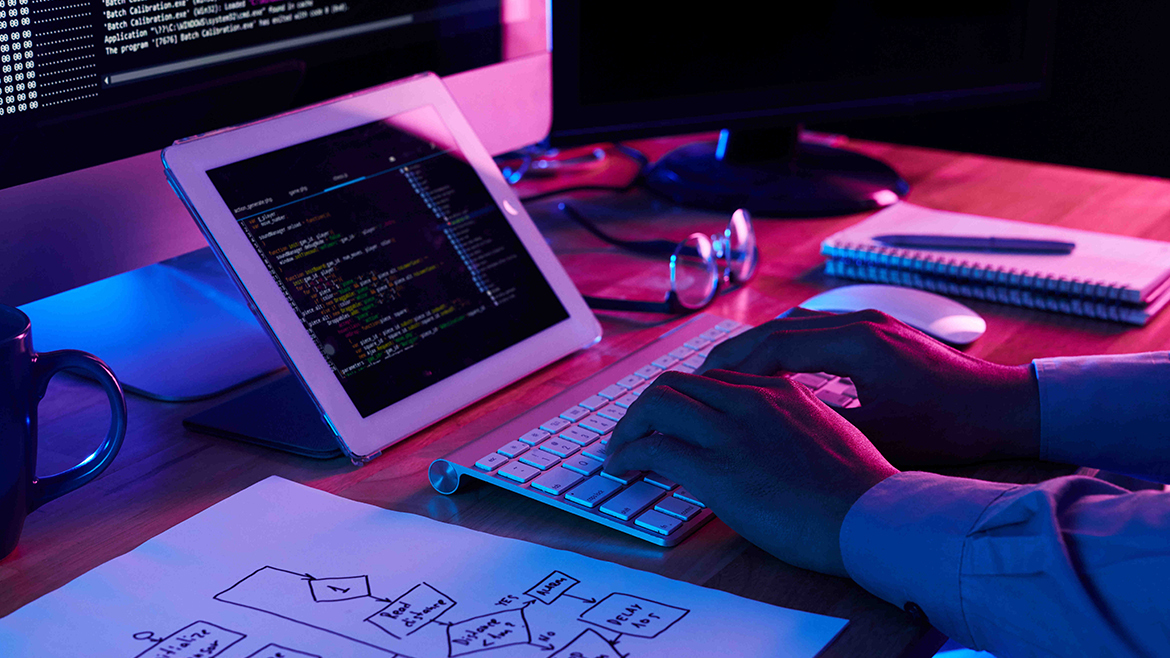 Man Typing on keyboard